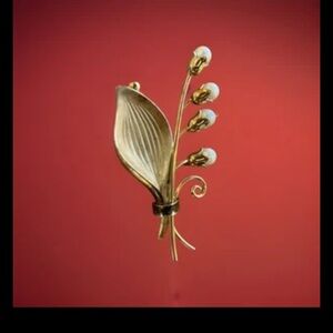 Brooch Lily Of The Valley Pearls Gold 12 K GF Signed Winard Art Nouveau Vintage